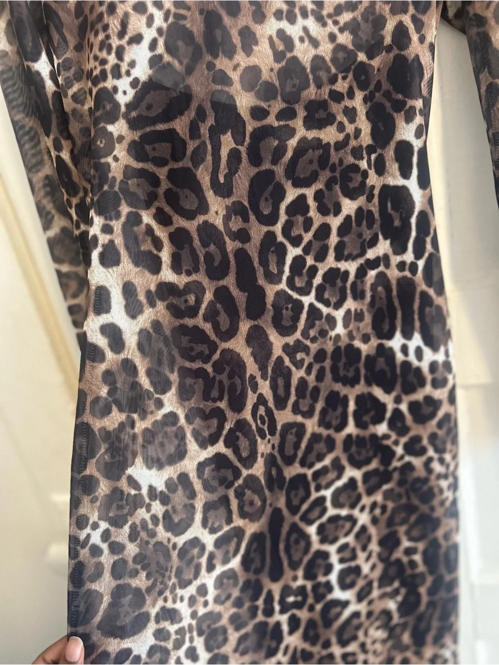 Express Long Leopard Print Sheer Bodycon Dress - Brown & Black